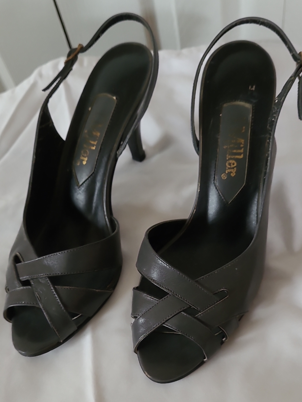 Women’s Dark Gray Peep-Toe Slingback Heels by Miller
